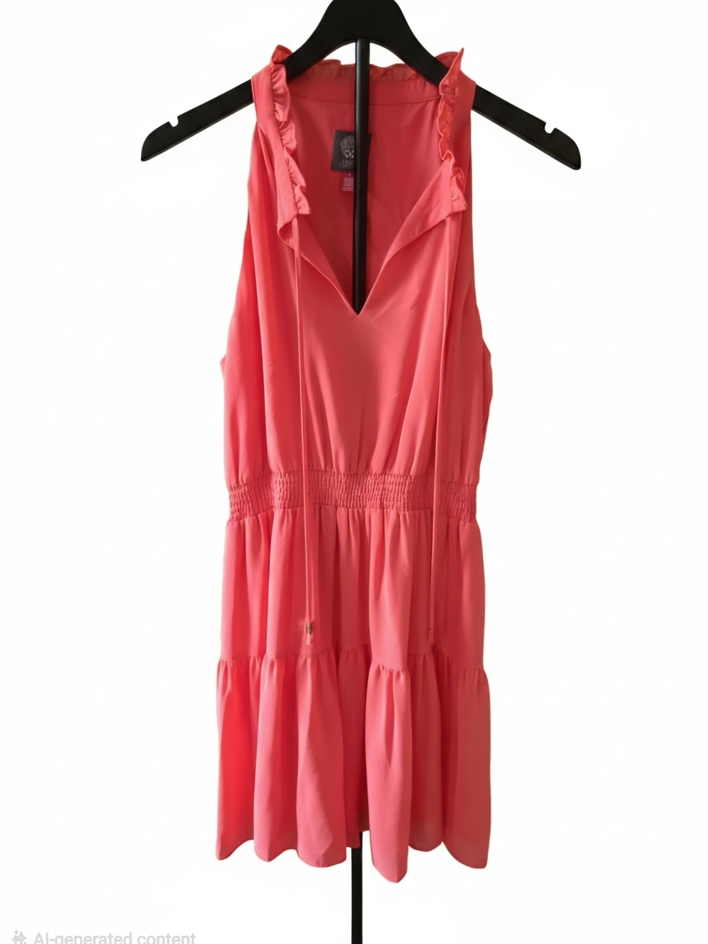 Vince Camuto Coral-Pink Ruffle V-Neck Mini Dress